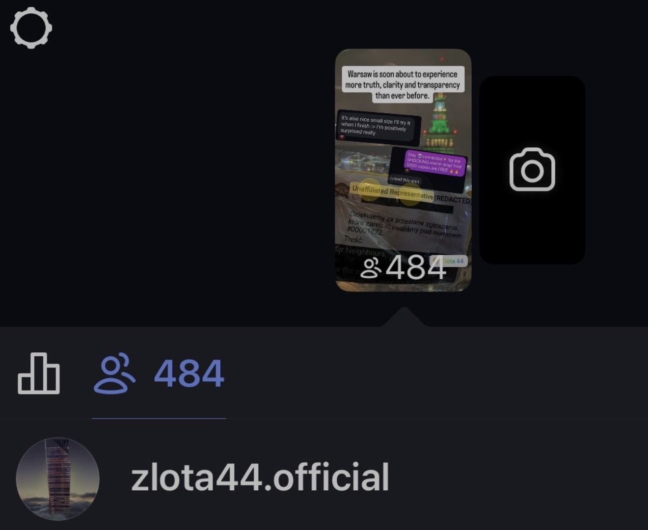 Story view screenshot showing public-facing Złota 44 official context and documented timeline