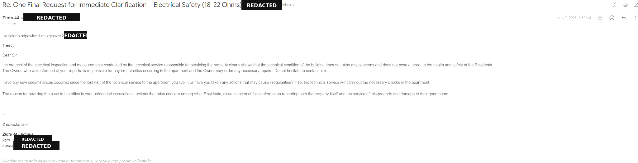 Administration response to the final 18–22 ohm clarification request