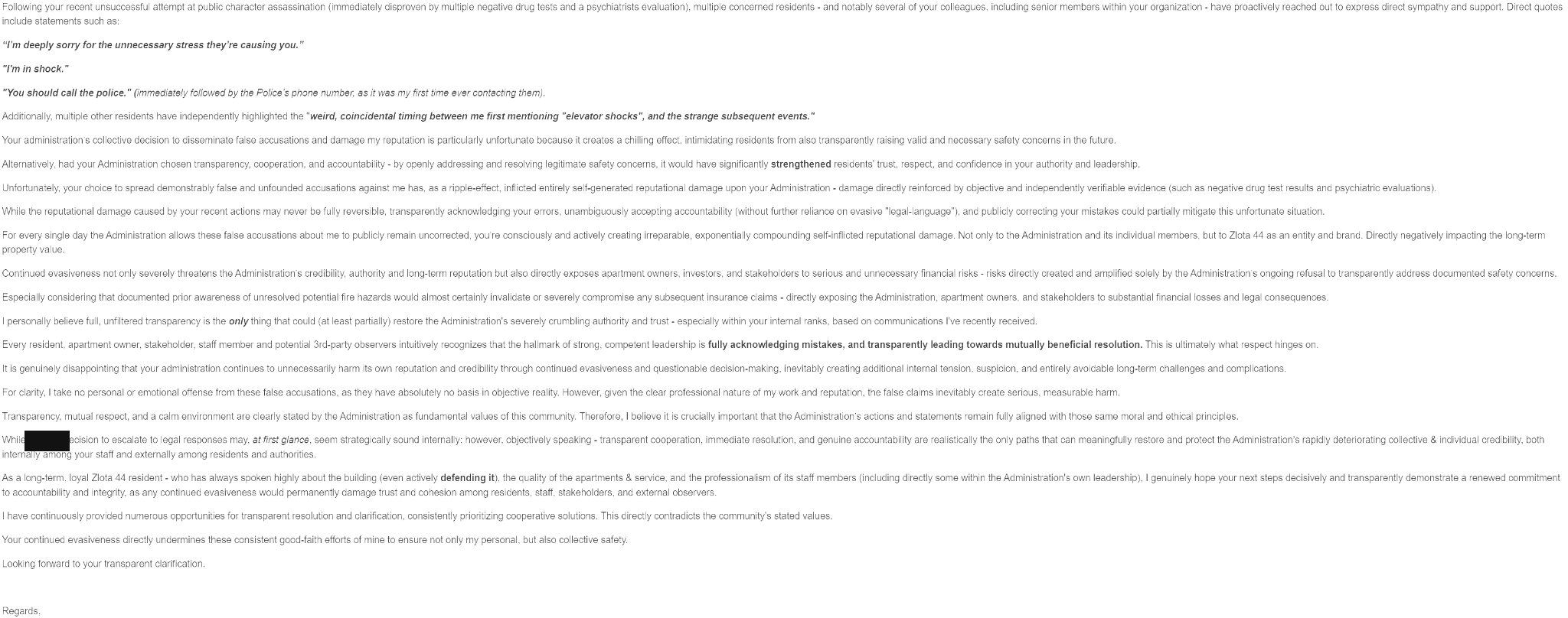 Third page of the resident electrical safety escalation